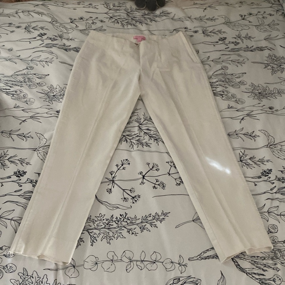 white pleated ankle cut dress pants